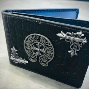 Chrome Hearts Men's Black Bi-Fold Wallet with Silver Cross Accents